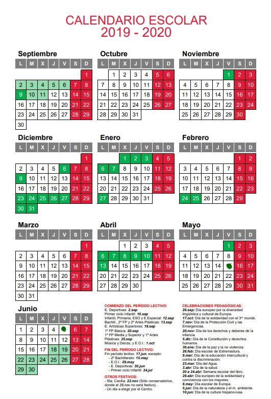 calendario escolar 2019 2020 extremadura1